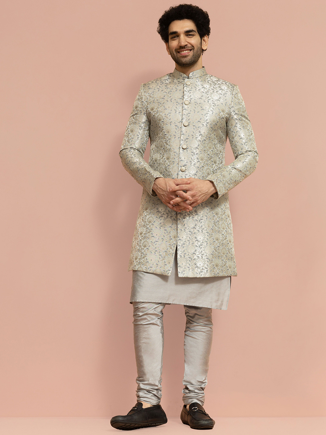 KISAH Jacquard Kurta Indowestern Sherwani Churidar Set