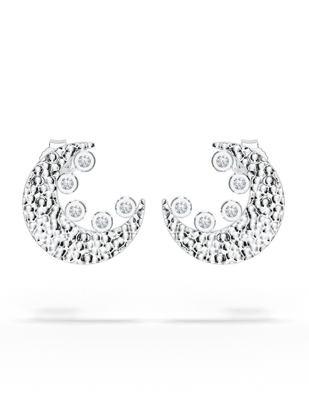 Kicky And Perky 925 Sterling Silver Rhodium-Plated Stones Studded Crescent Drop Earrings