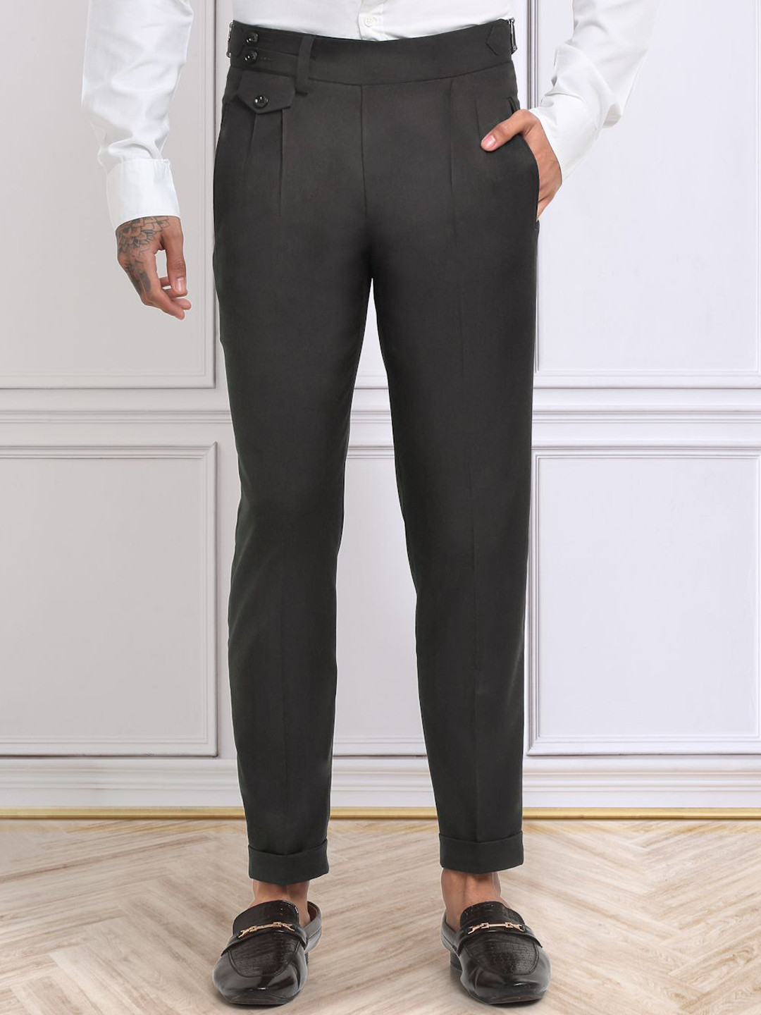 KLOTTHE Men Cotton Rich Mid-Rise Slim Fit Trousers