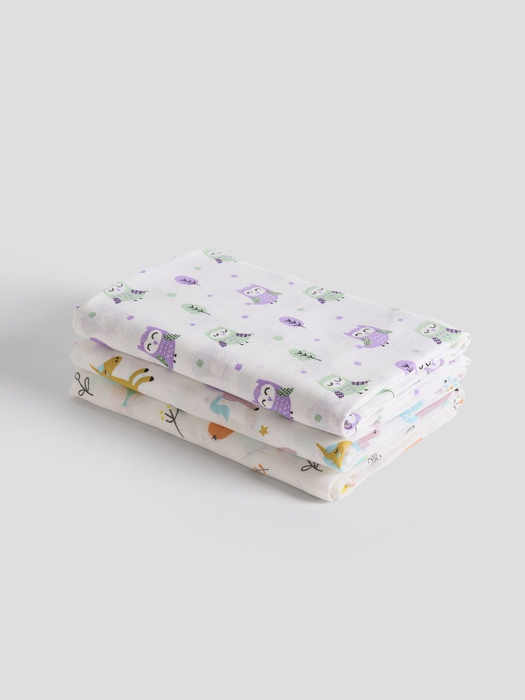 Biglilpeople White & Purple 3 Pieces Abstract Printed Summer Single Bed Swaddles