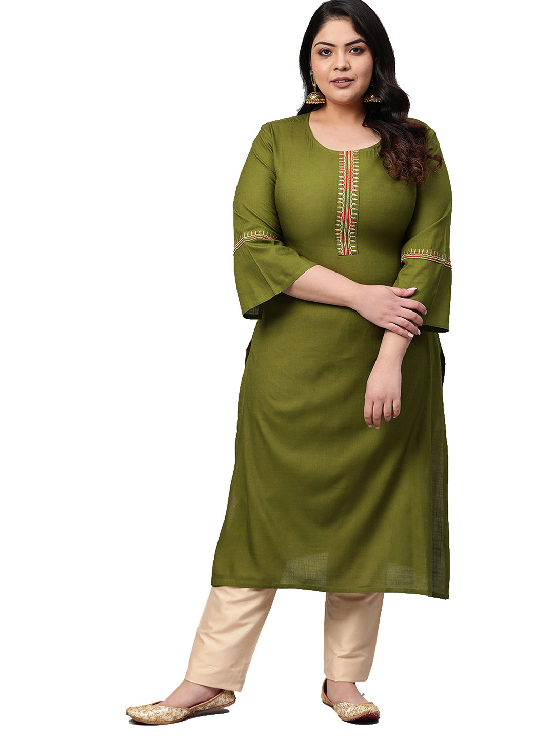 IKRASS Yoke Design Thread Work Straight Kurta