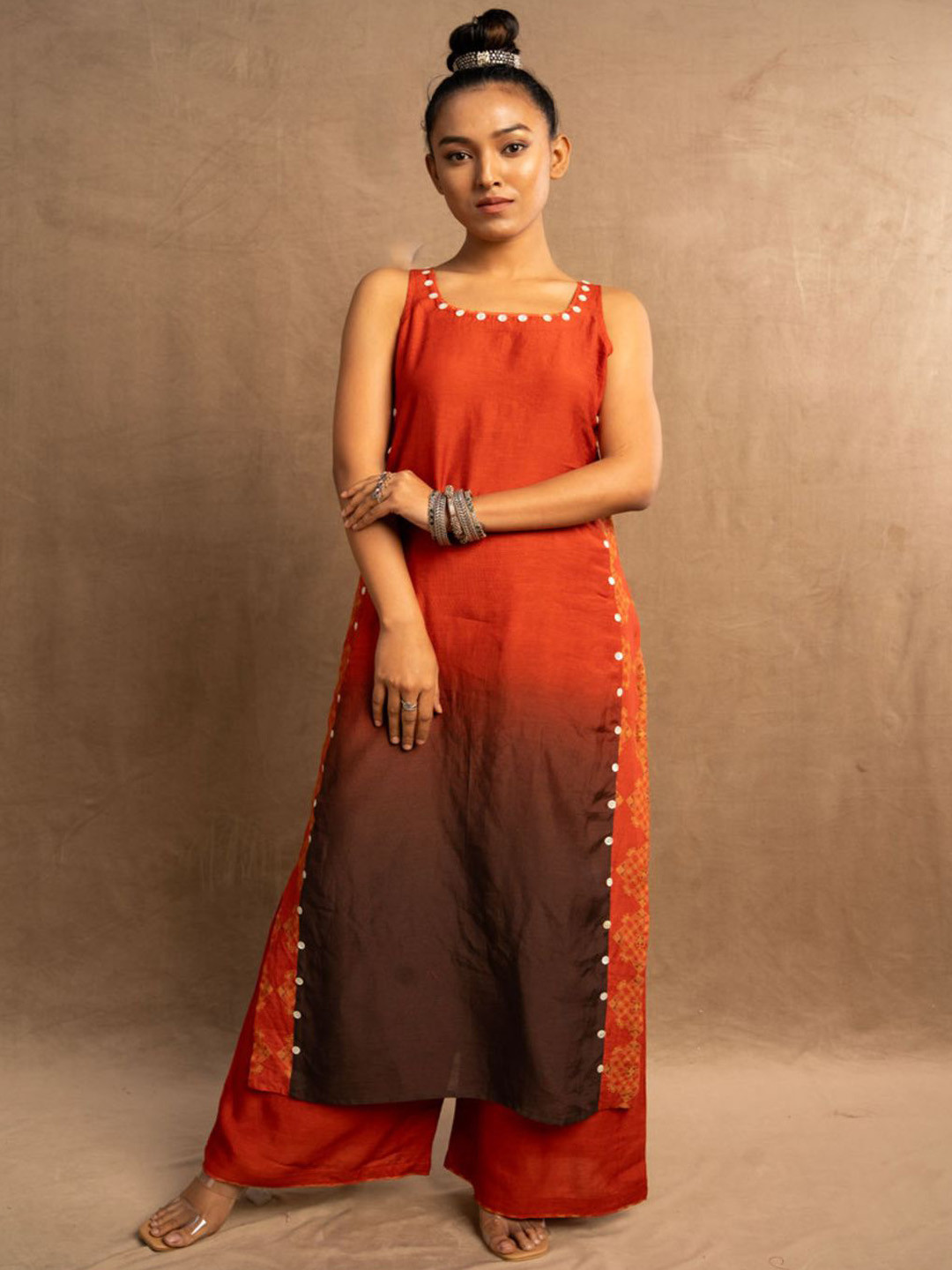 UDD Ombre Dyed Square Neck Straight Kurta With Palazzos
