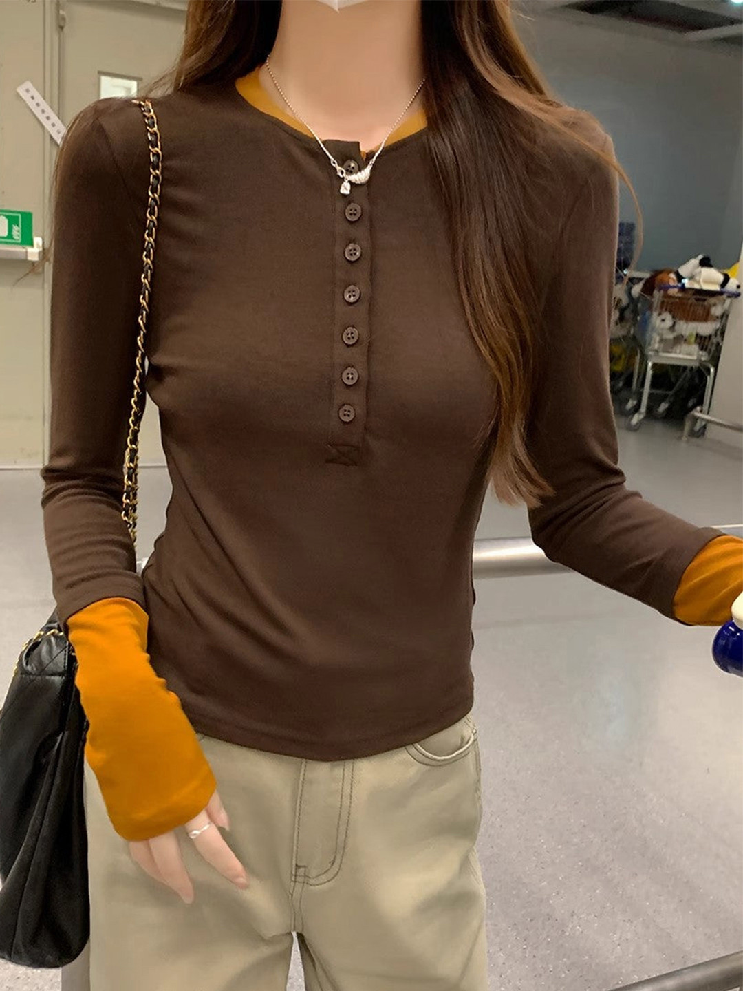 Outzidr Button Down Round Neck Top