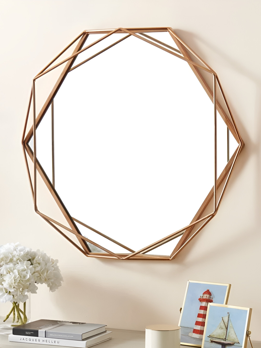Wall Of Dreams Transparent Hexagon Glass & Metal Wall Mirror
