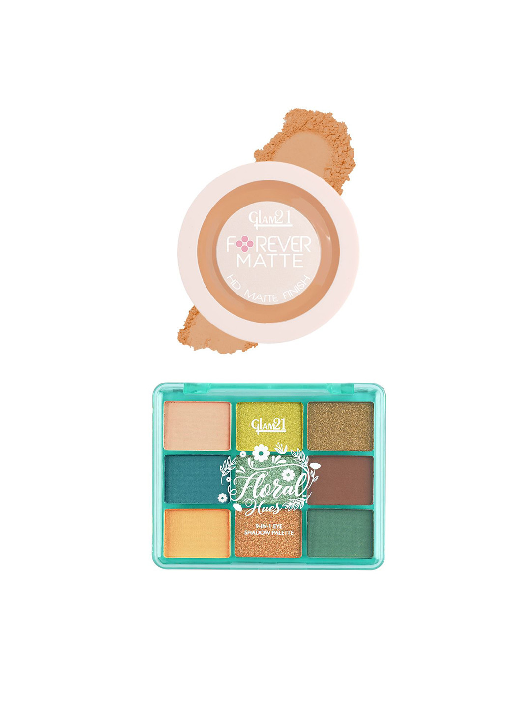 GLAM21 Set of 2 Floral Hues Eyeshadow Palette -05 & Forever Matte Compact Powder-06