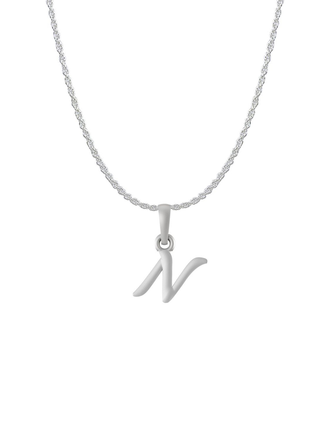Metronaut Men 92.5 Sterling Silver N Alphabet Pendant with Rope Chain