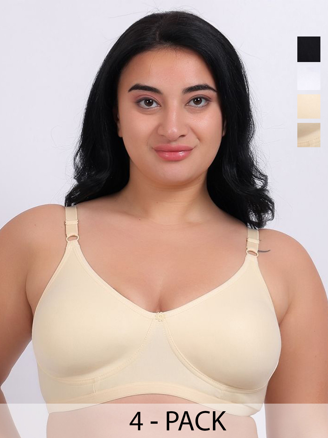 Fabme Pack of 4 Non Padded Full Coverage Cotton Bra