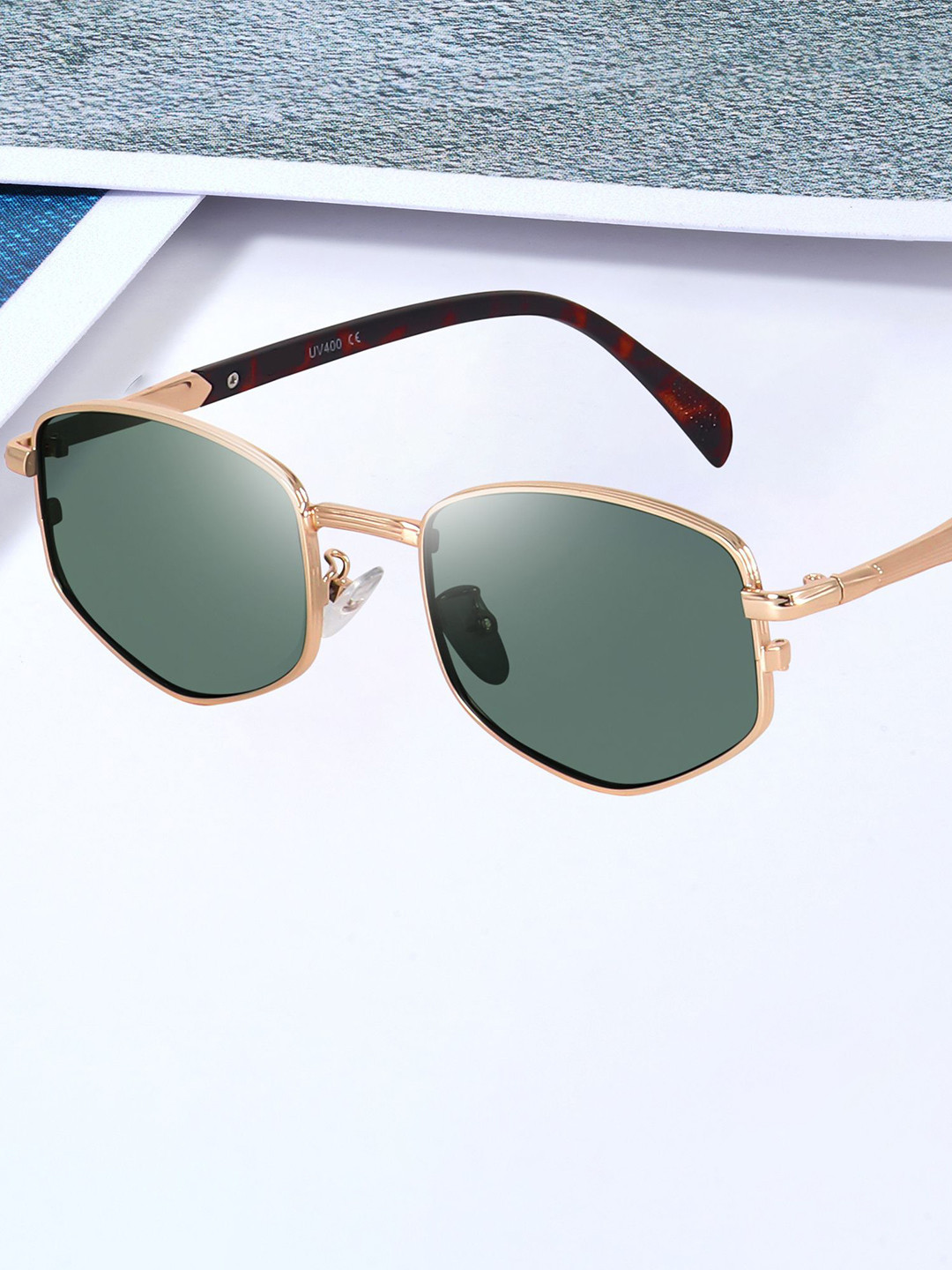 LIZA ANGEL Unisex Rectangle Sunglasses with UV Protected Lens CRM272_Gold_Green