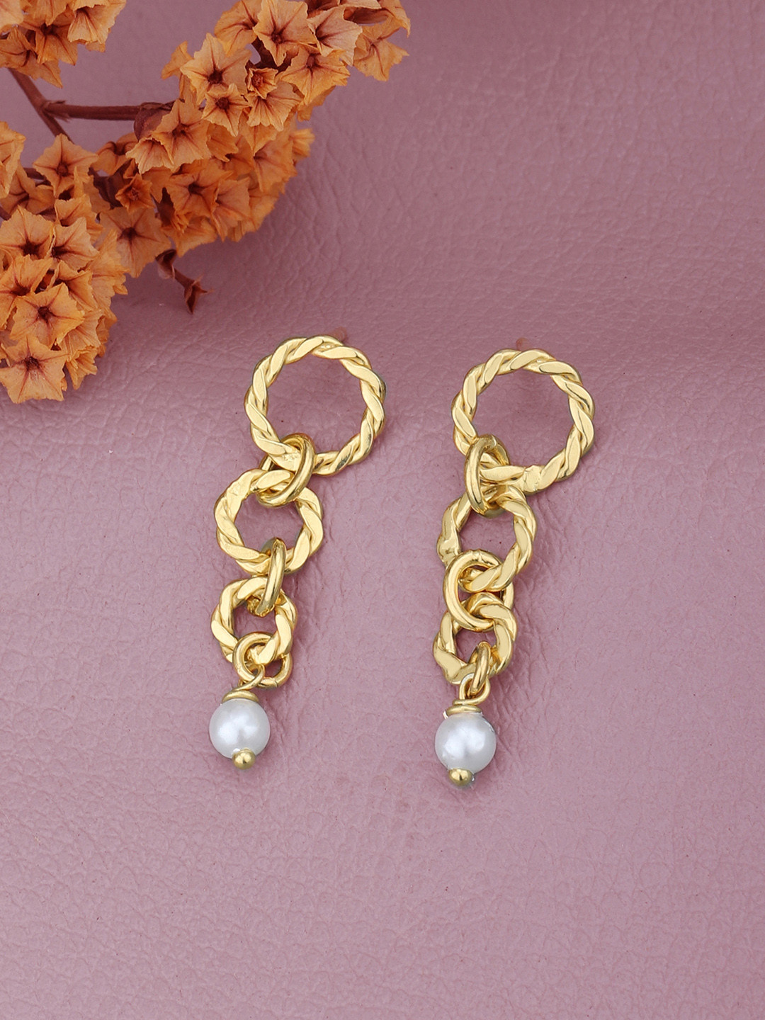 Carlton London 18kt Gold Plated with Dangling Pearl Contemporary Drop Earring