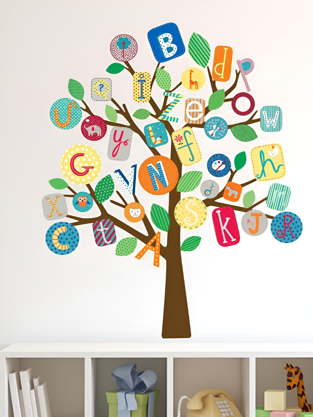 LANSTICK Brown & Green Tree With Educate To Children Self Adhesive Wall Sticker