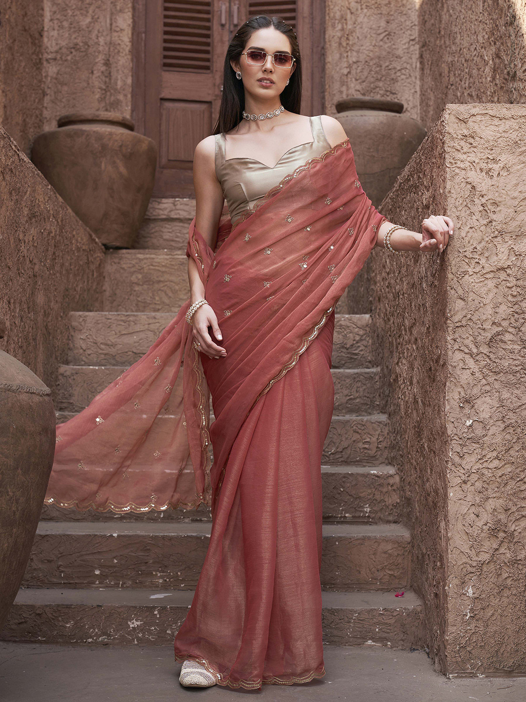 Tikhi Imli Mirror Work Poly Chiffon Saree