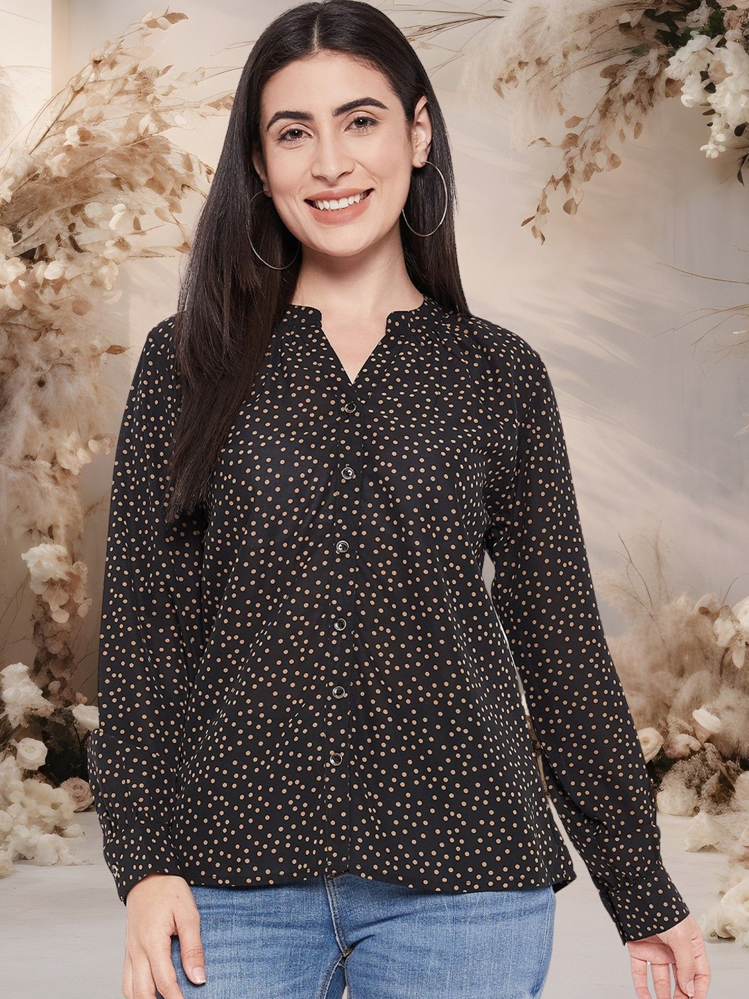 DressBerry Women Classic Polka Dot Printed Casual Shirt