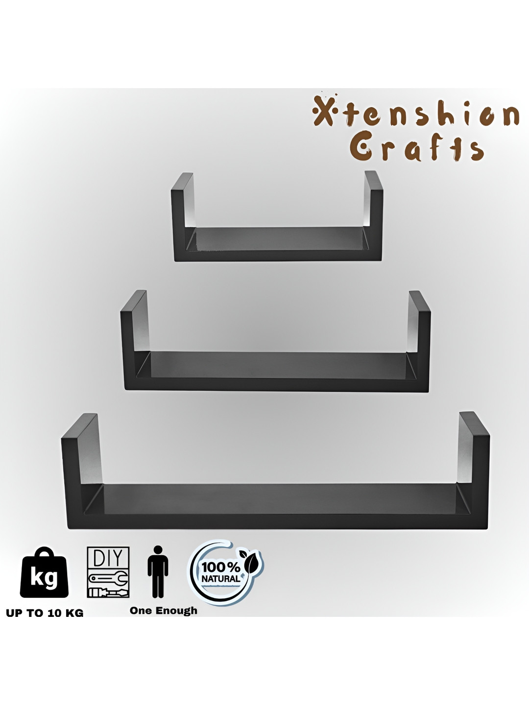 Xtenshion Crafts 3 Piece Black Wooden Shelf