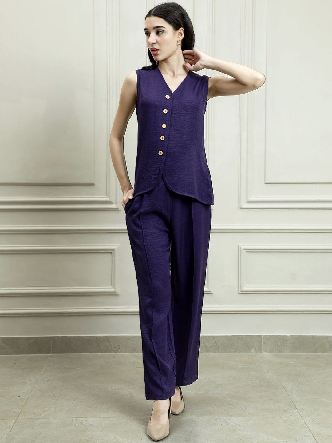 Athena Immutable Linen V-Neck Waistcoat With Trousers Co-Ords