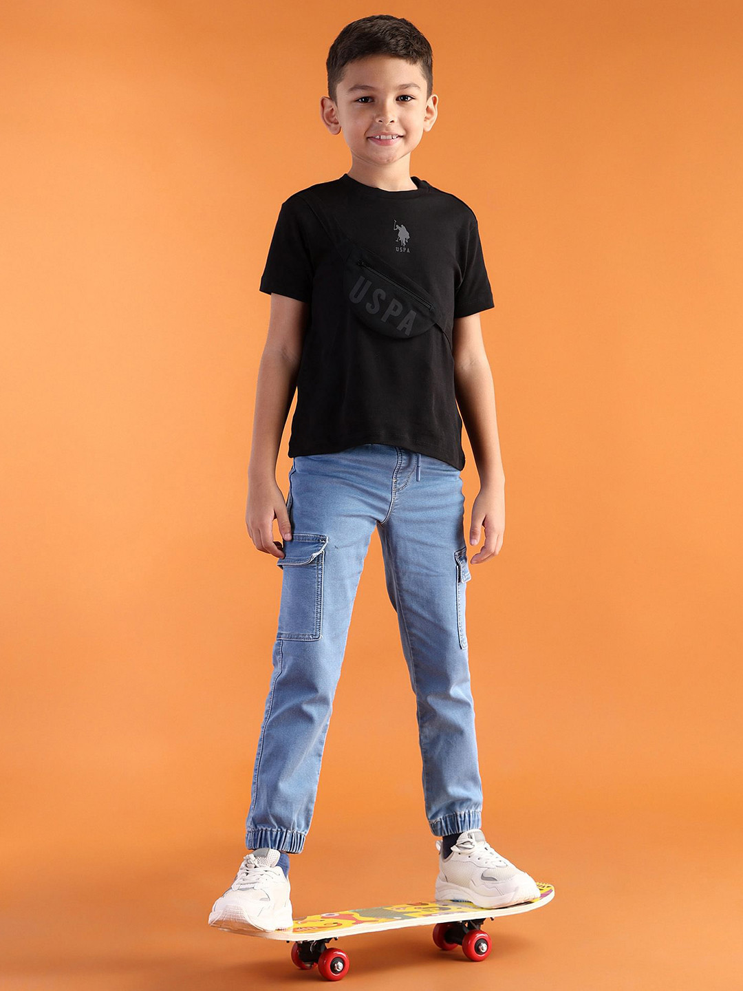 U.S. Polo Assn. Kids Boys Badger Jogger Mid-Rise Light Fade Stretchable Jeans