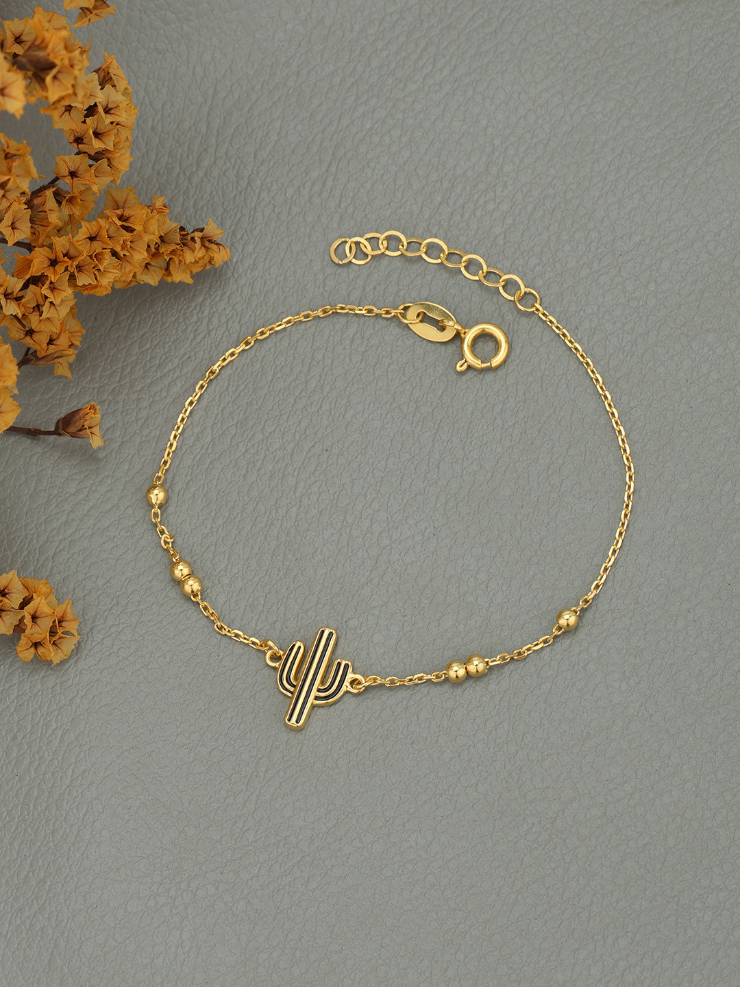 DressBerry 18kt Gold Plated with Enamel Cactus Charm Bracelet