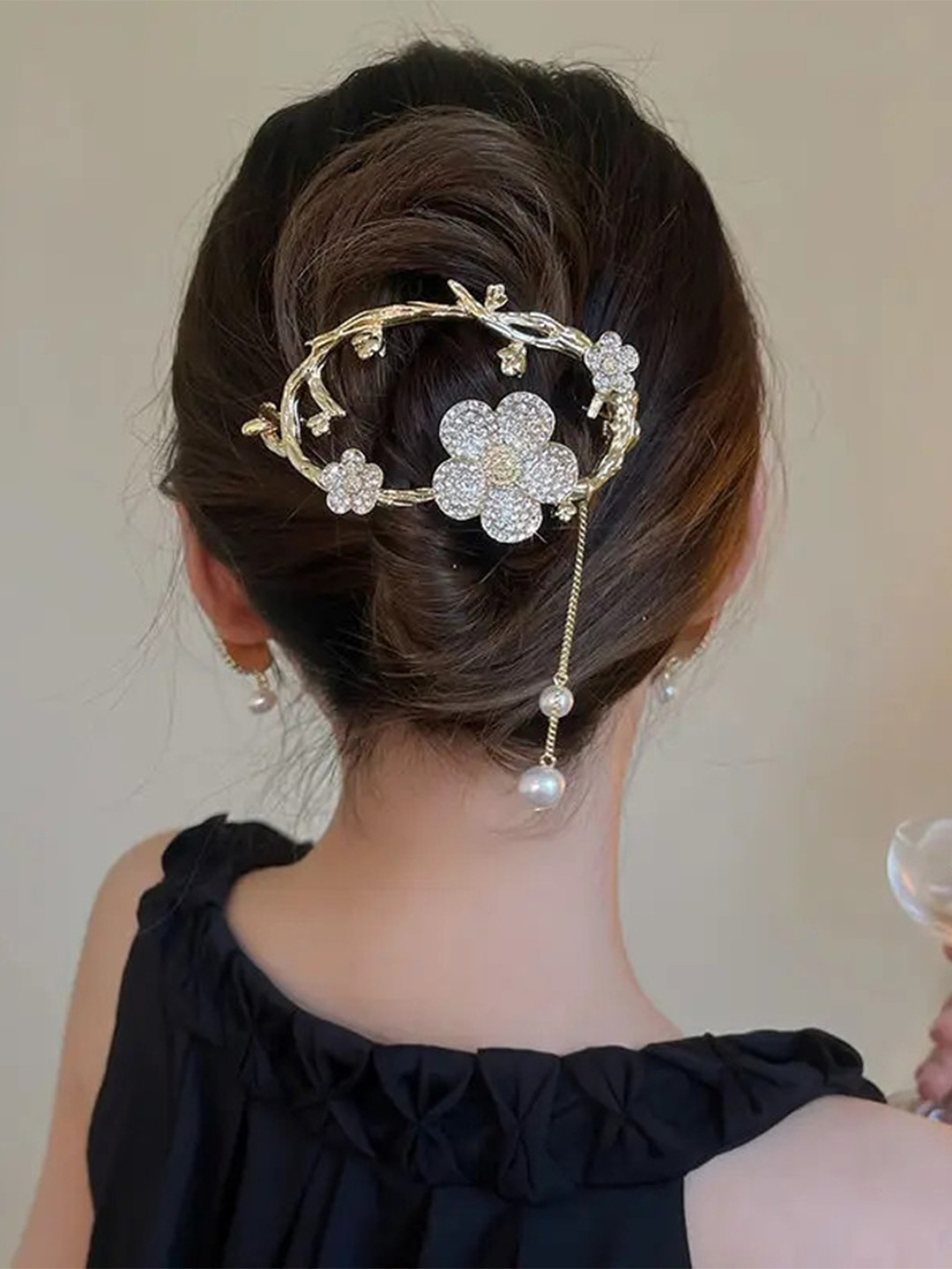 Blubby Pearls Rhinestone Hair Clutcher Claw Clip