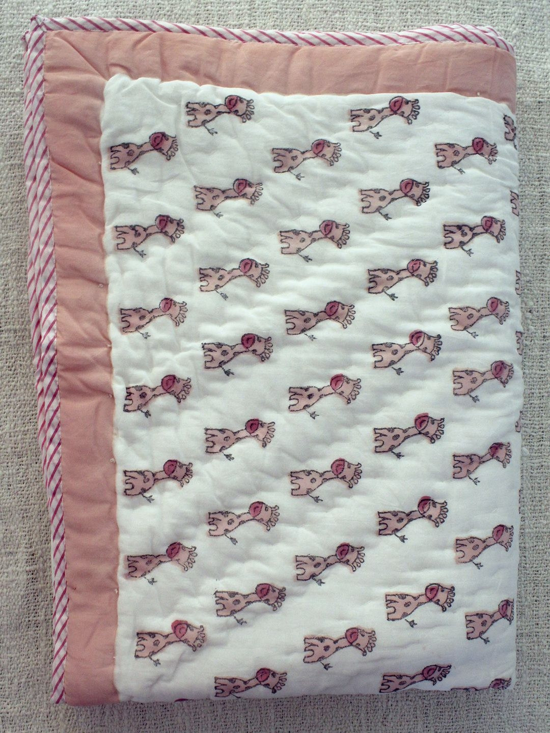 Weaves of Tradition White & Brown Giraffe Printed Summer 210 GSM Cotton Single Bed Blanket