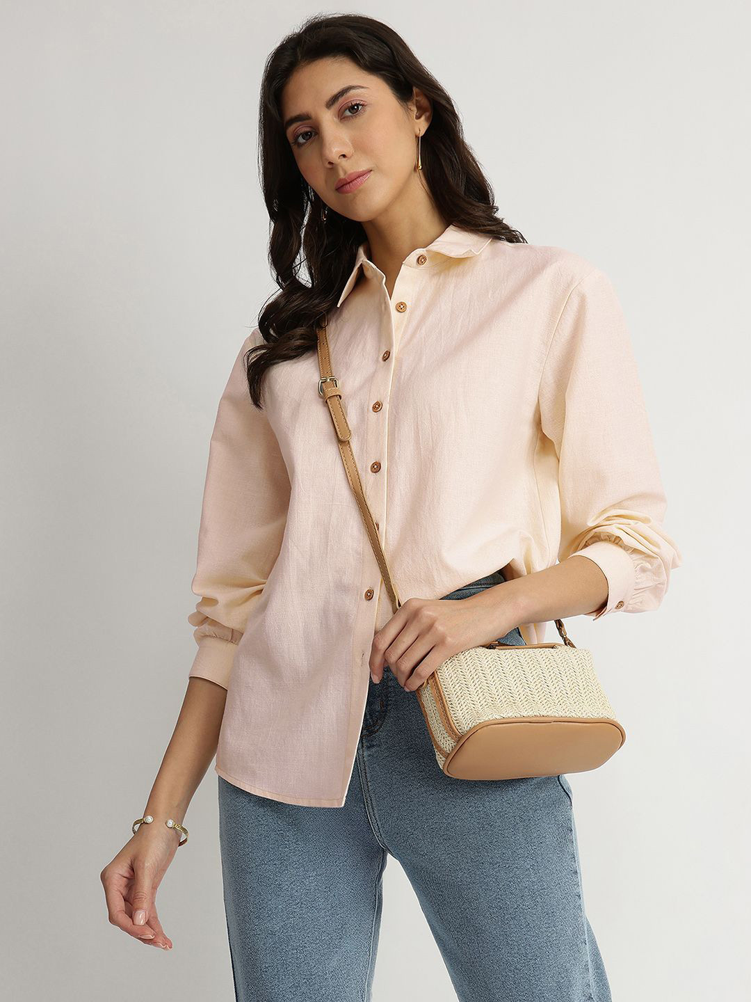 Pink Fort Linen Shirt Style Top