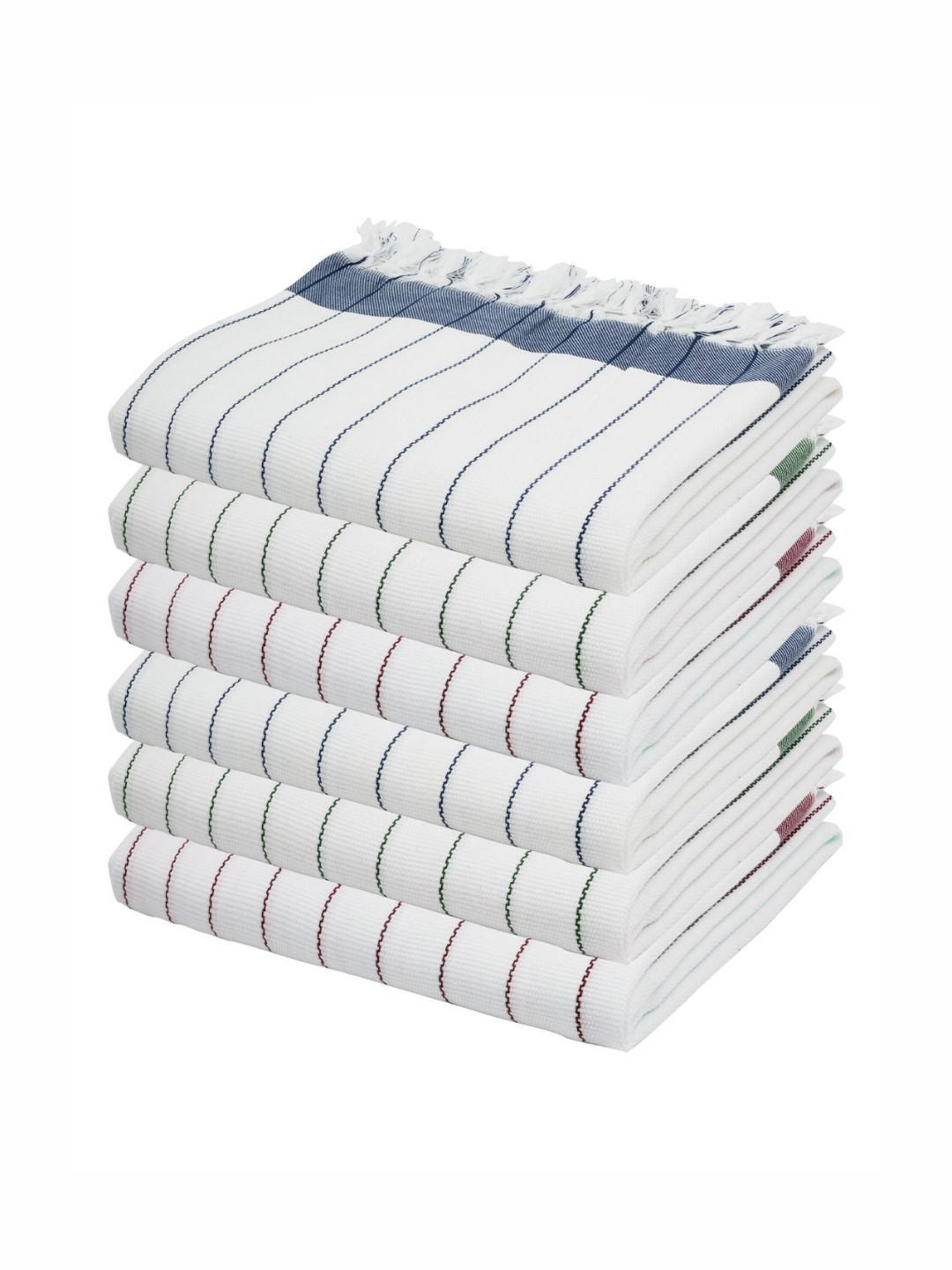 The Bath Community White & bLUE Striped 225GSM Set of 6 Anti-Bacterial Cotton Bath Towel