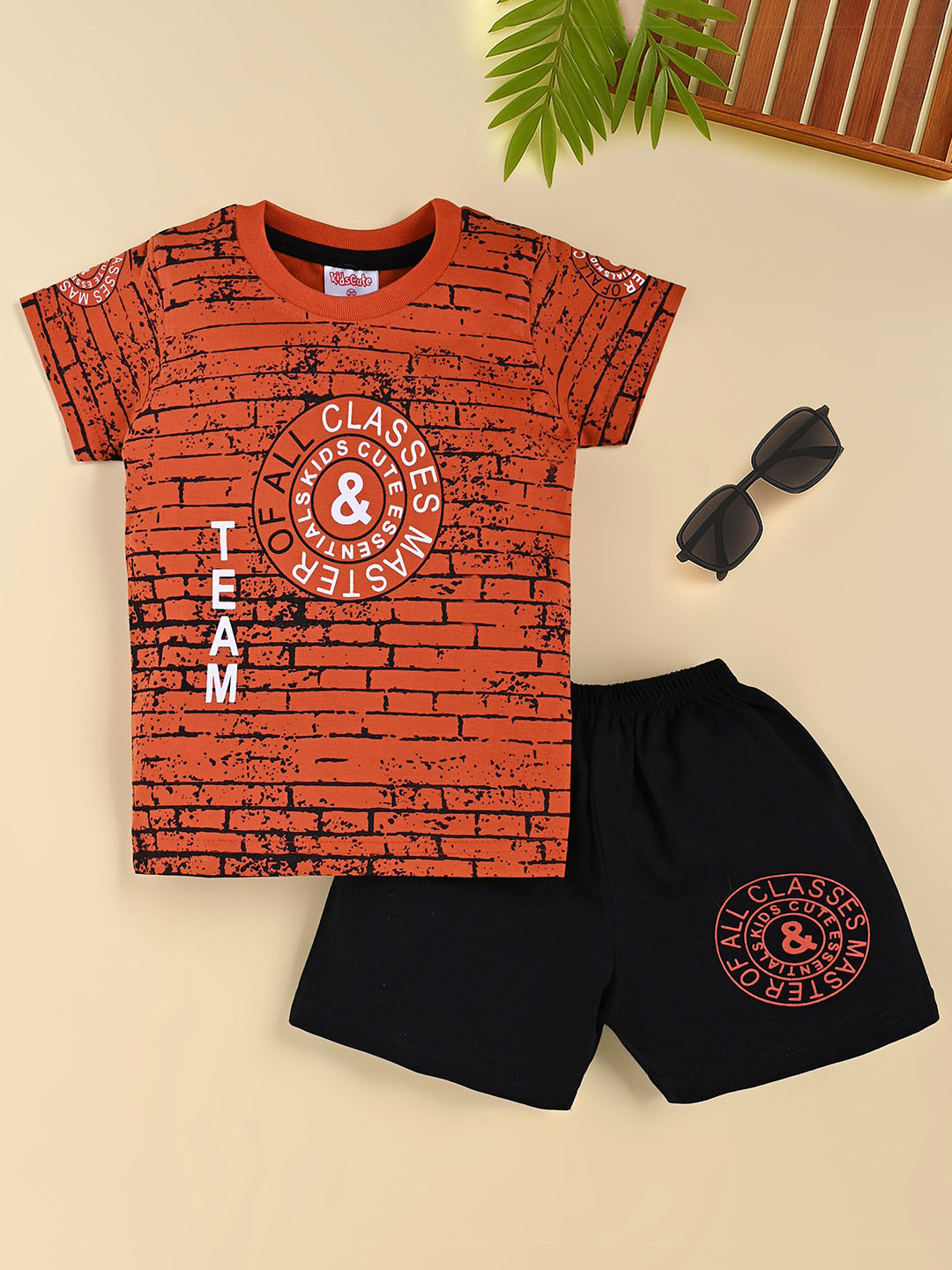 KIDSCUTE Boys Printed Short Sleeves Pure Cotton T-shirt With Shorts