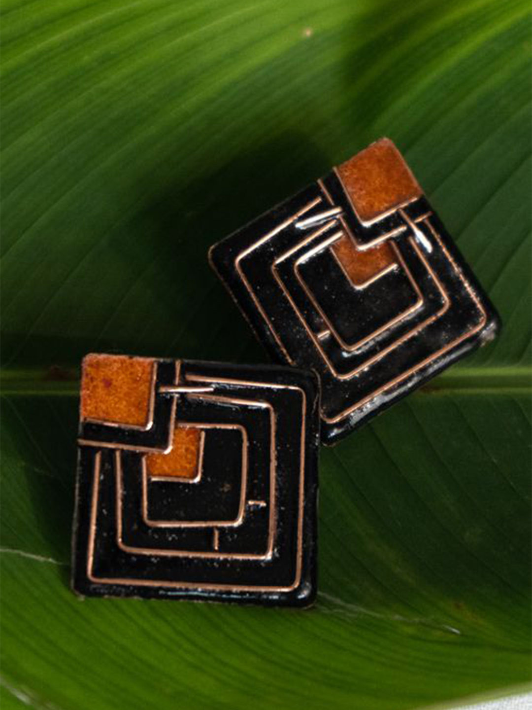Ekibeki Copper-Plated Square Shaped Studs Earrings