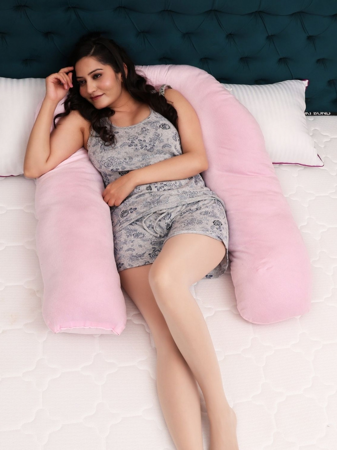 Siroki Bond Velvet U-Shaped Pink Solid Faux Velvet Lightweight Firm Fibre Maternity Pillow-147 x 85 x 5 cm