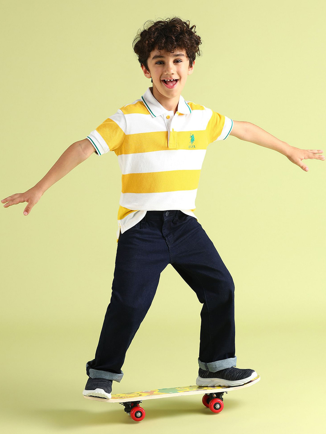 U.S. Polo Assn. Kids Boys Striped Polo Collar Pure Cotton T-shirt