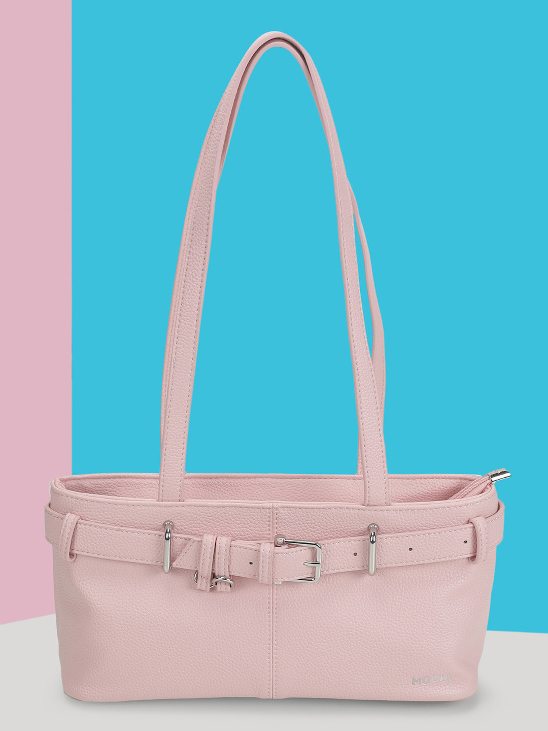 Mochi Women Textured Structured Buckle Detail Shoulder Bag