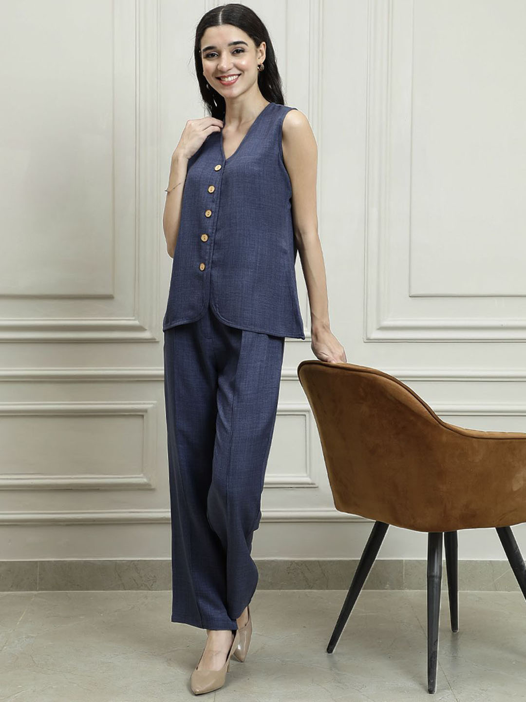 Athena Immutable Linen V-Neck Waistcoat With Trousers Co-Ords
