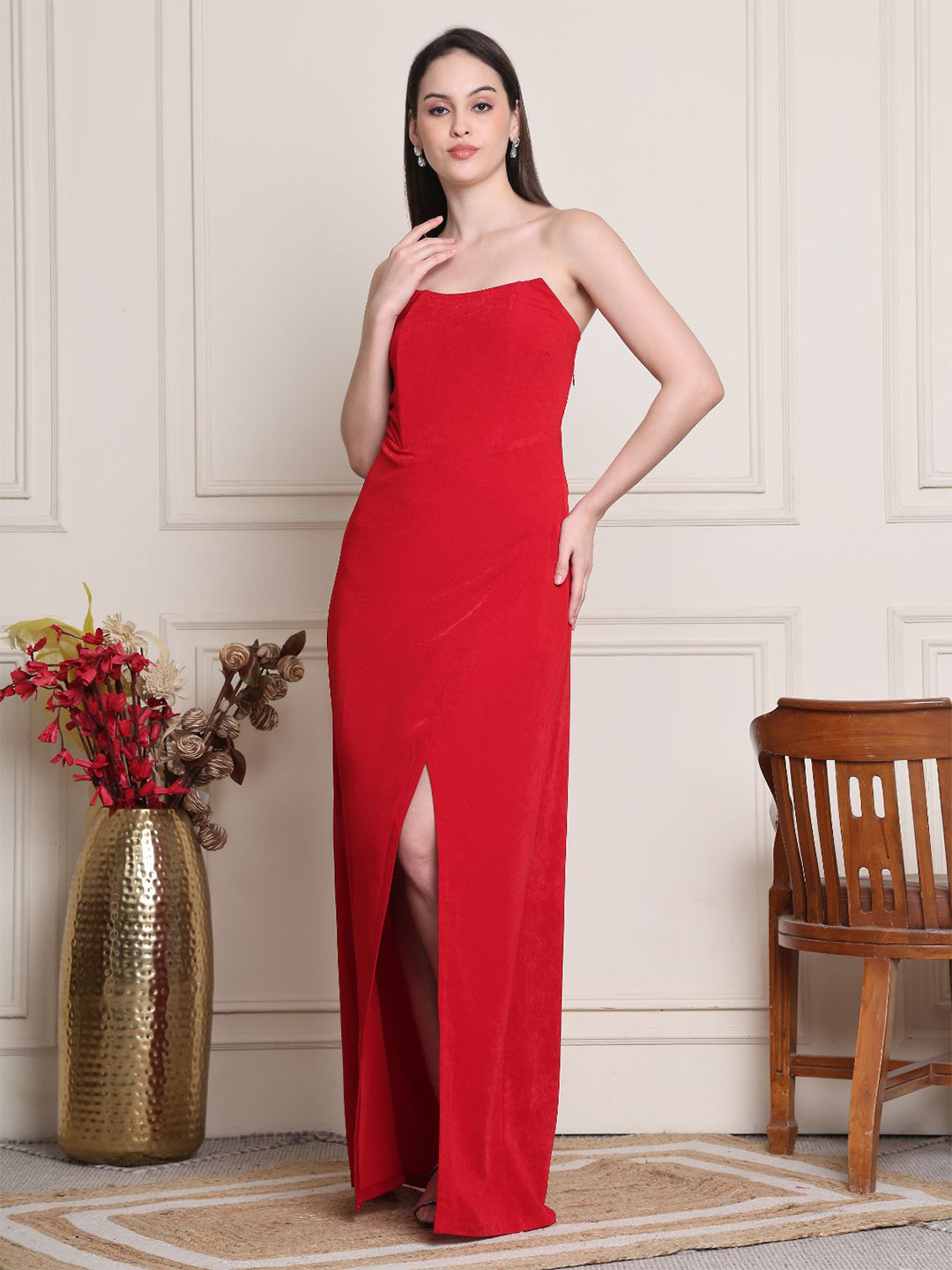 KELIN Off-Shoulder Crepe Sheath Maxi Dress