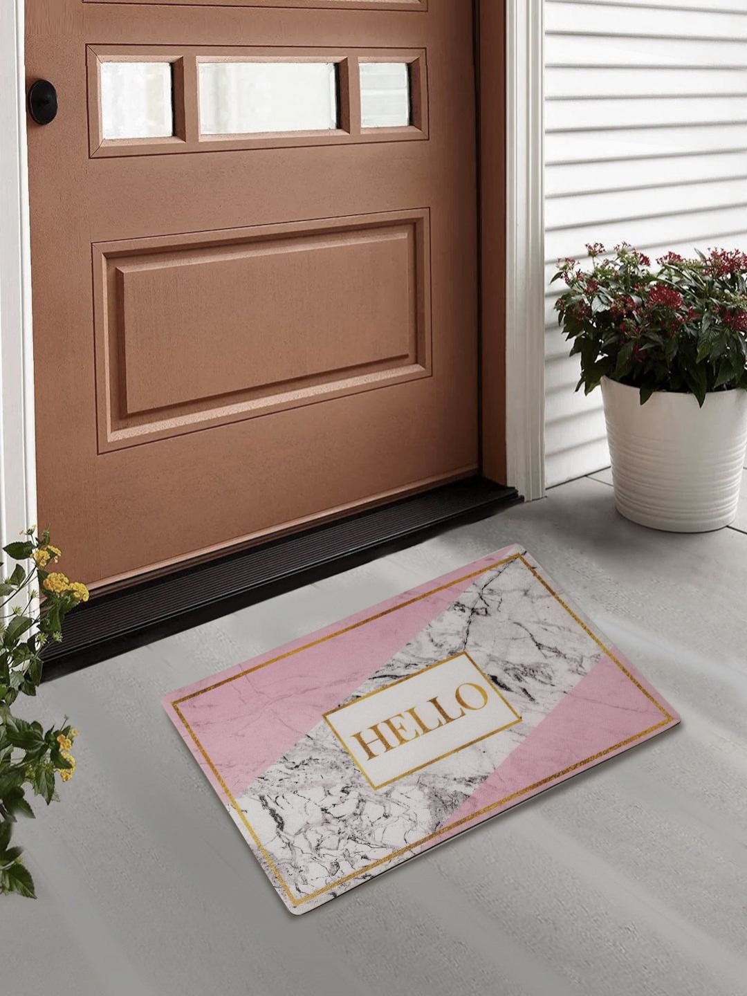 Myntra Elegant Homes Pink & White Abstract Printed Anti-Skid Doormat