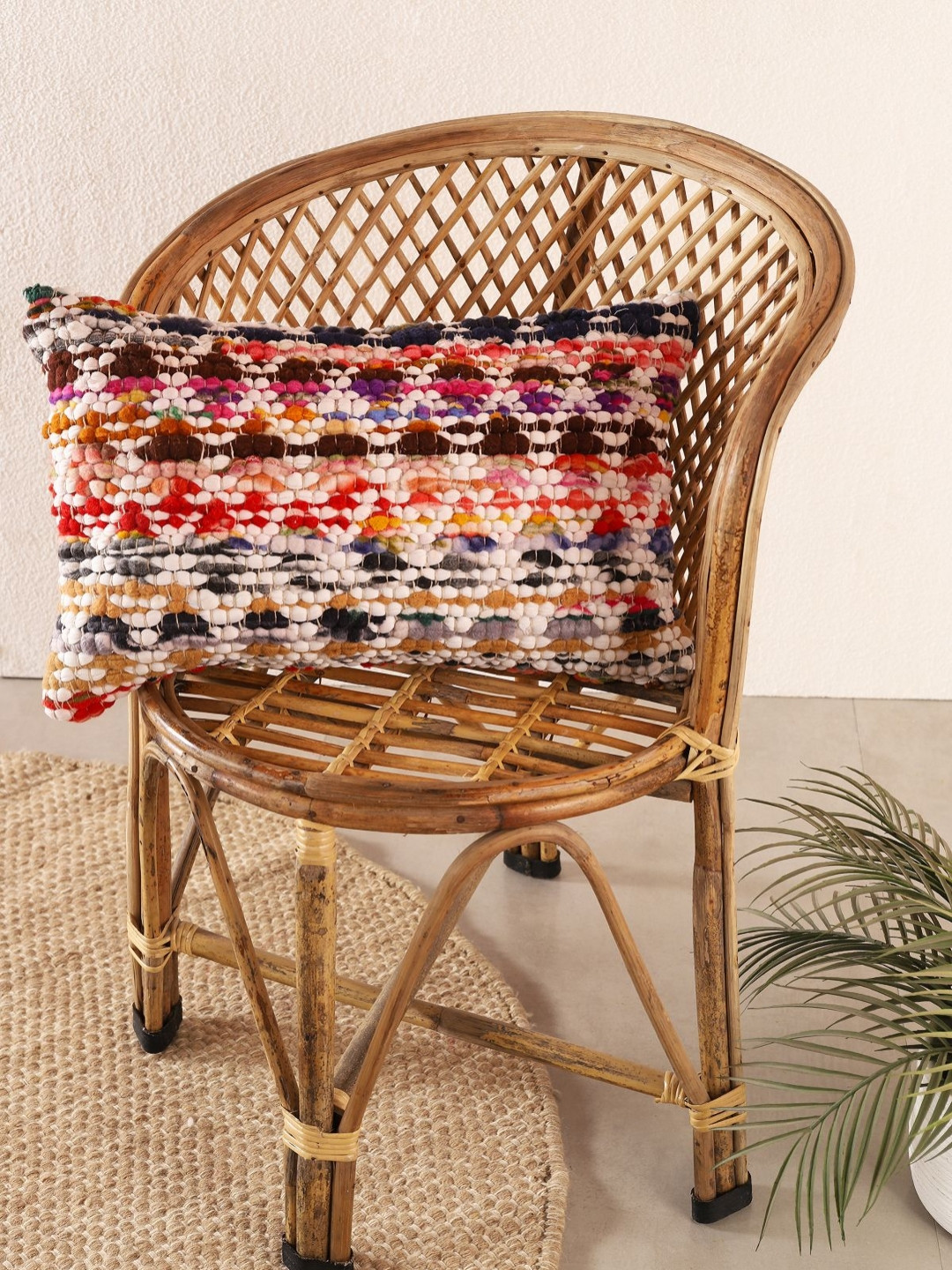 HANDICRAFT PALACE Abstract Geometric Cotton Embroidered Rectangle Cushion Cover -12x20In