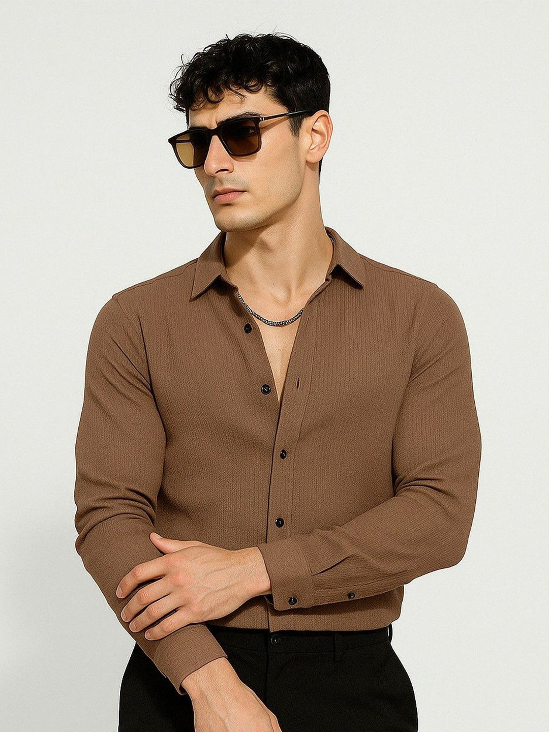 VORTEX Men Original Fit Textured Spread Collar Casual Shirt