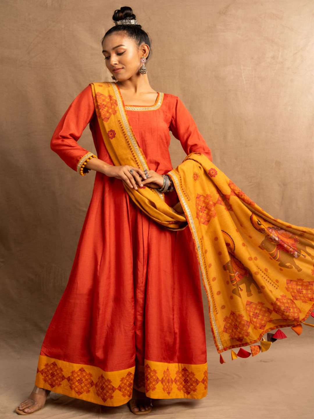 UDD Puspam Kolam Maxi Ethnic Dress With Dupatta