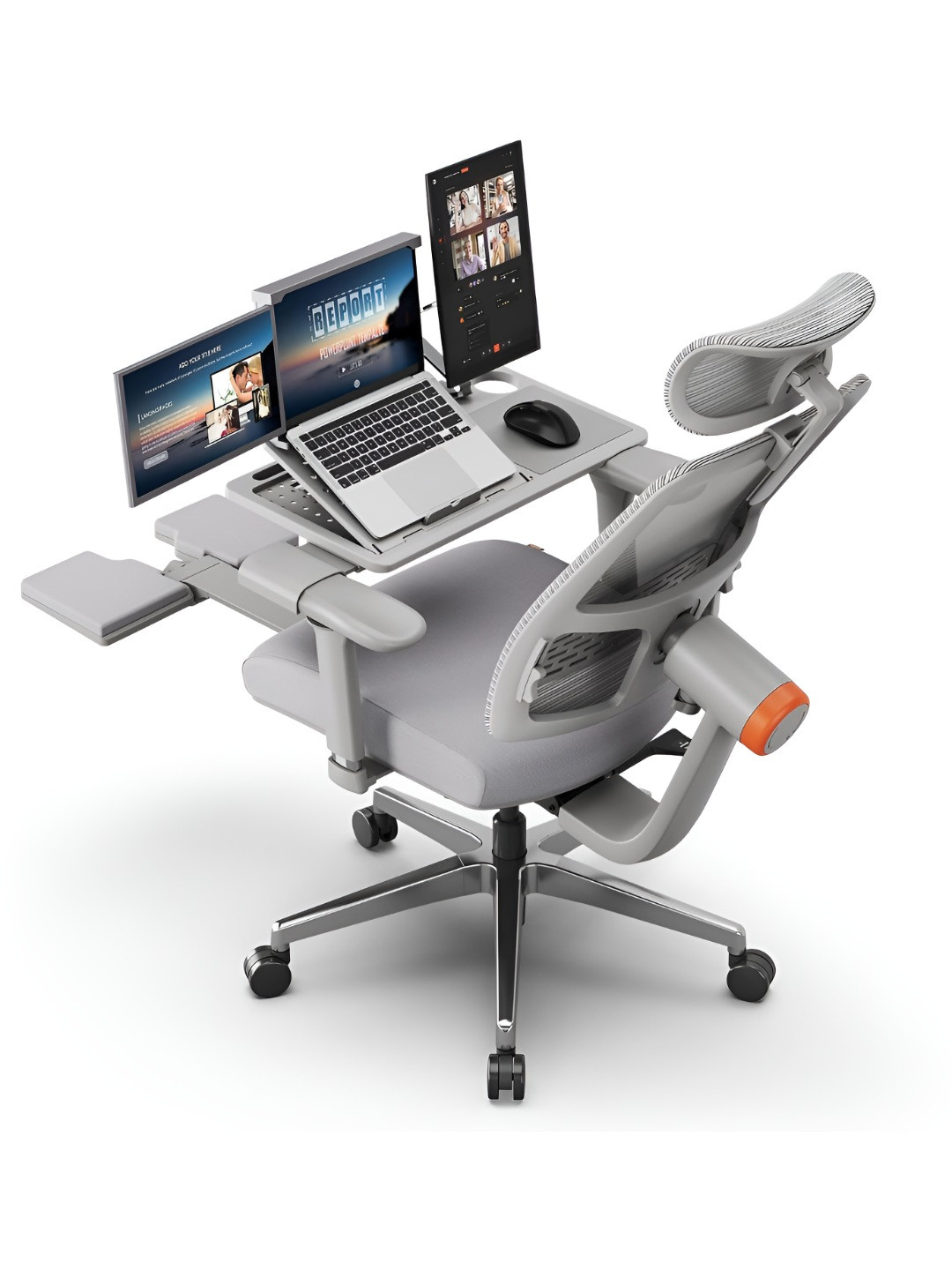 DROGO Grey Study Arm Chair With Laptop Tray & 4D Armrest