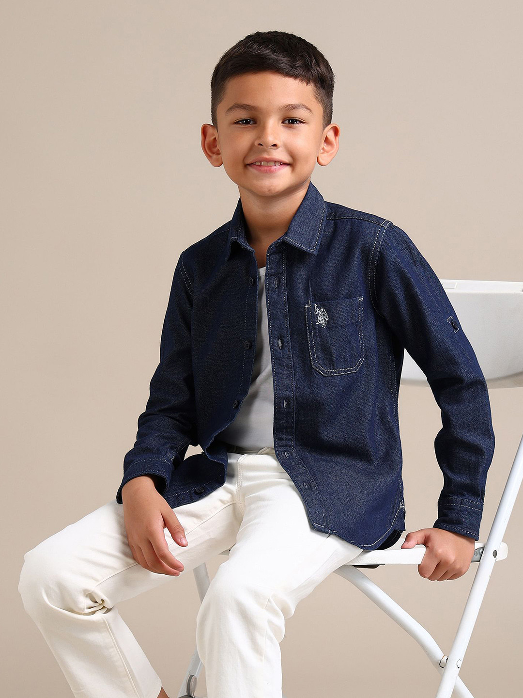 U.S. Polo Assn. Kids Boys Chambray Weave Pure Cotton Casual Shirt