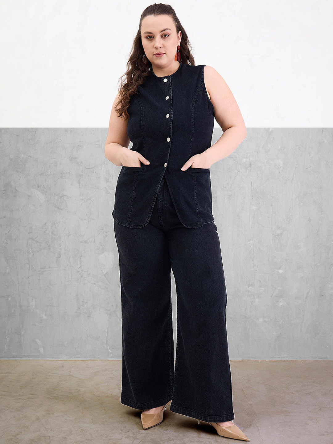SASSAFRAS Curve Denim Sleeveless Top With Trousers Co-Ords