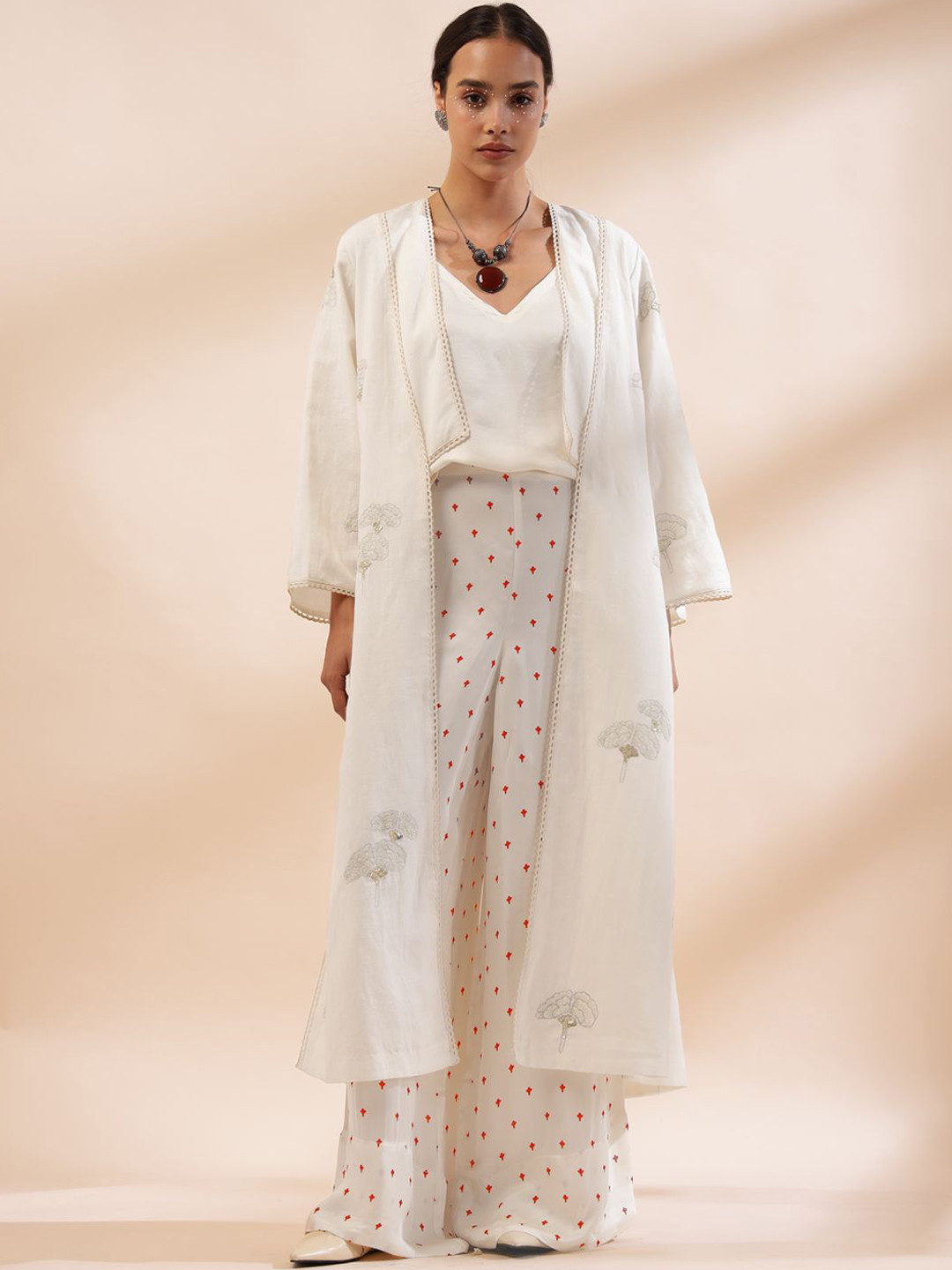 Kyra Women Camila Floral Embroidered Cotton Longline Tailored Jacket