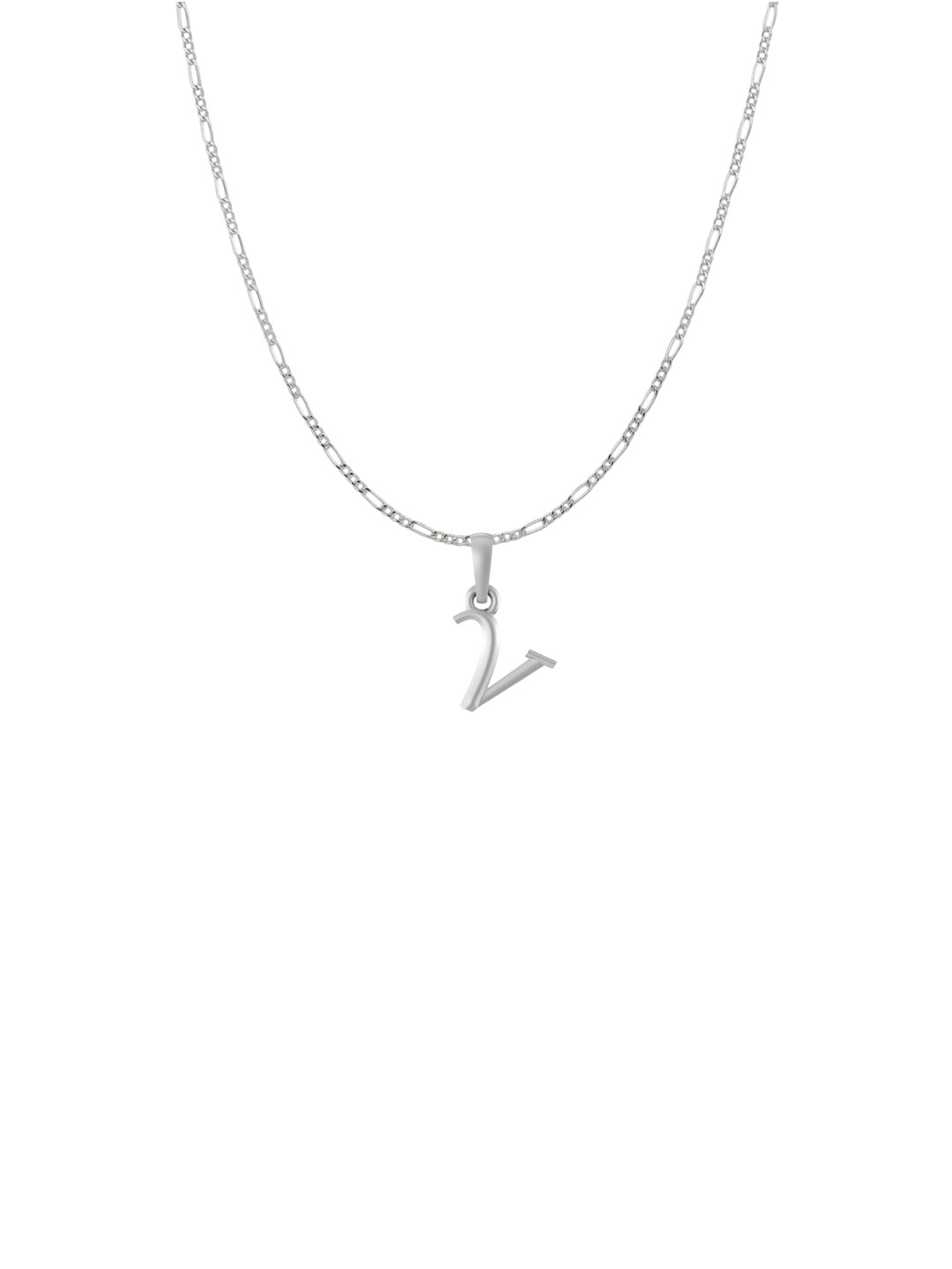 Metronaut 92.5 Sterling Silver V Alphabet Pendant With Figaro Chain