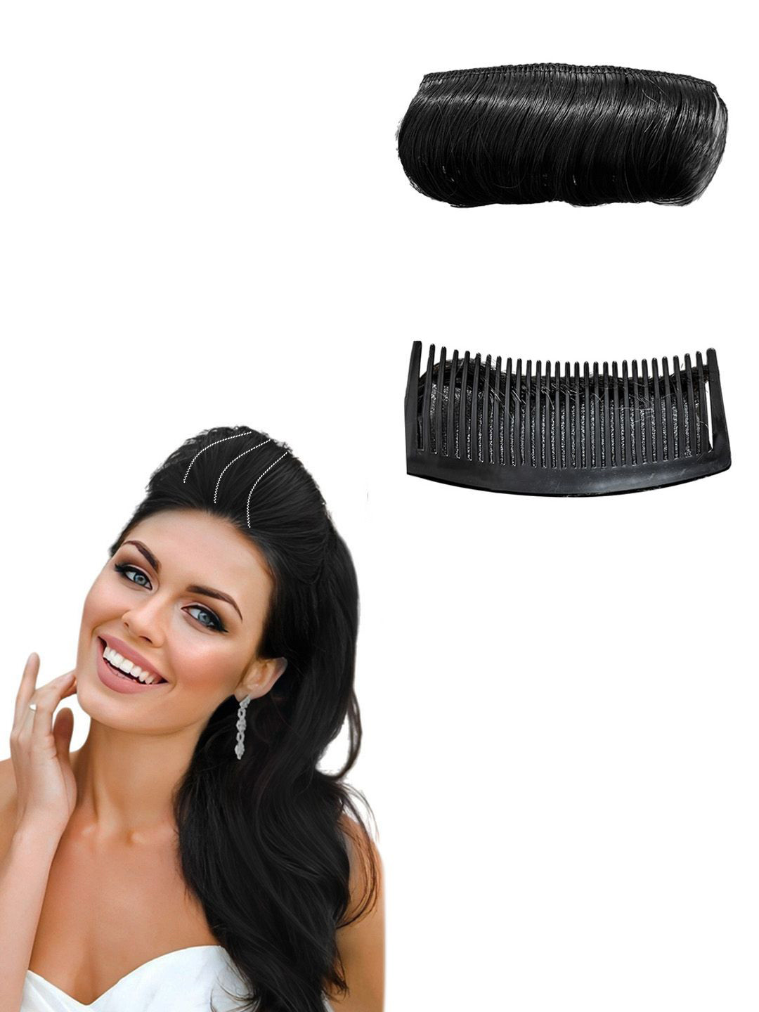 VIEWS Clip-In Straight Scalp Topper Puff Maker Hair Extension - Black - 7 Inch
