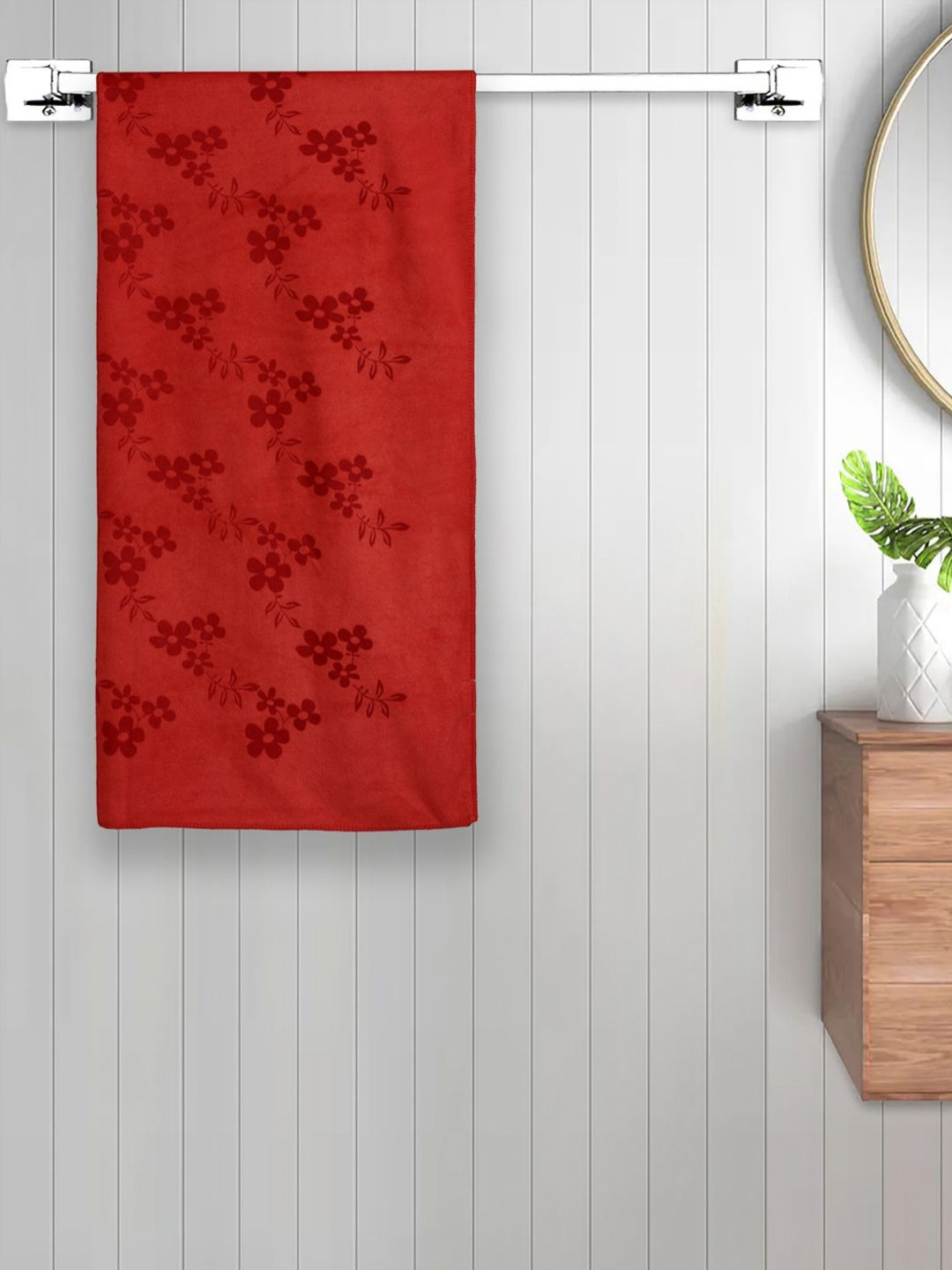Myntra Elegant Homes Red Printed Cotton 420 GSM Bath Towel