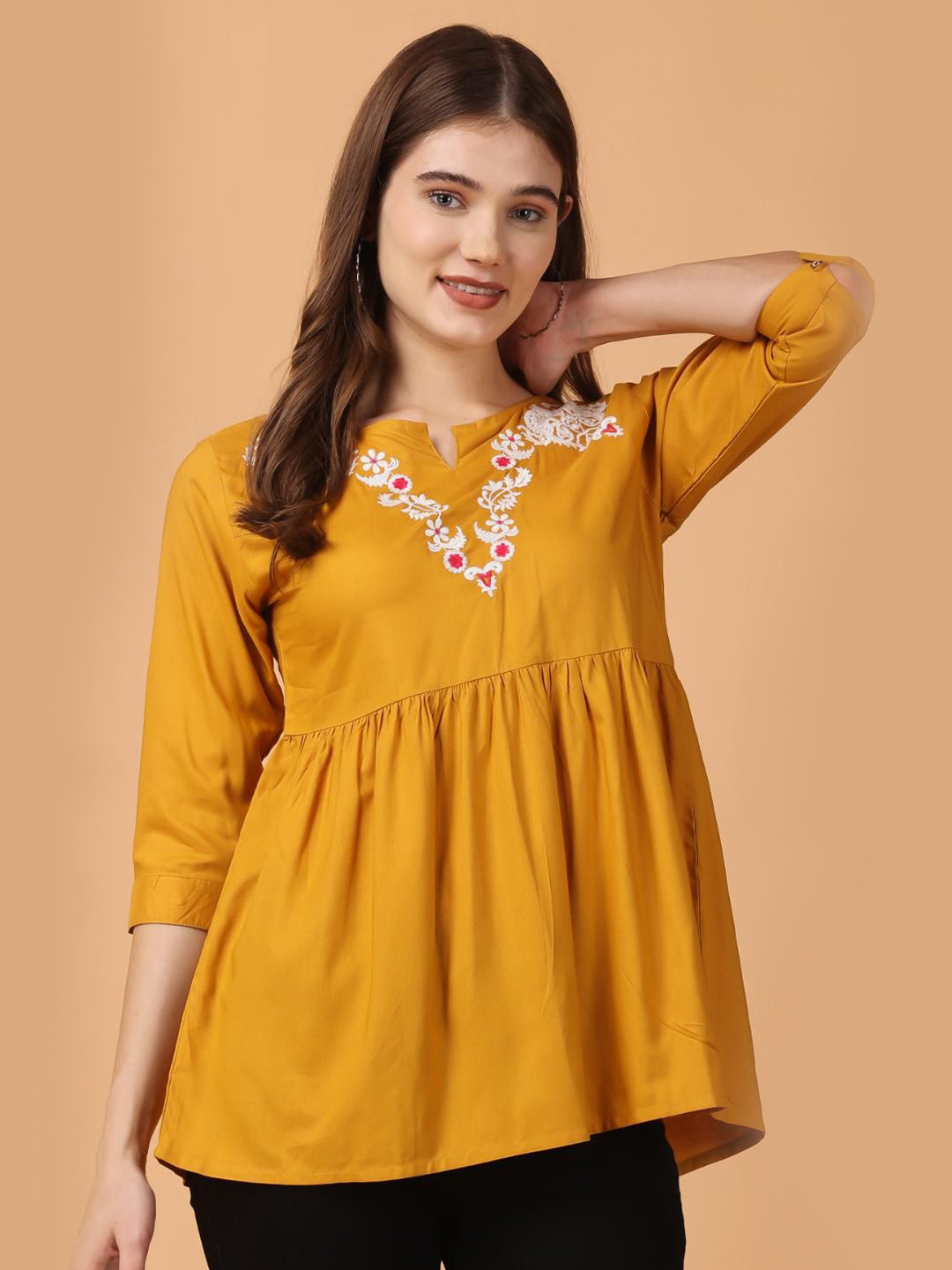 girlsify Women Ethnic Motifs Embroidered Peplum Top