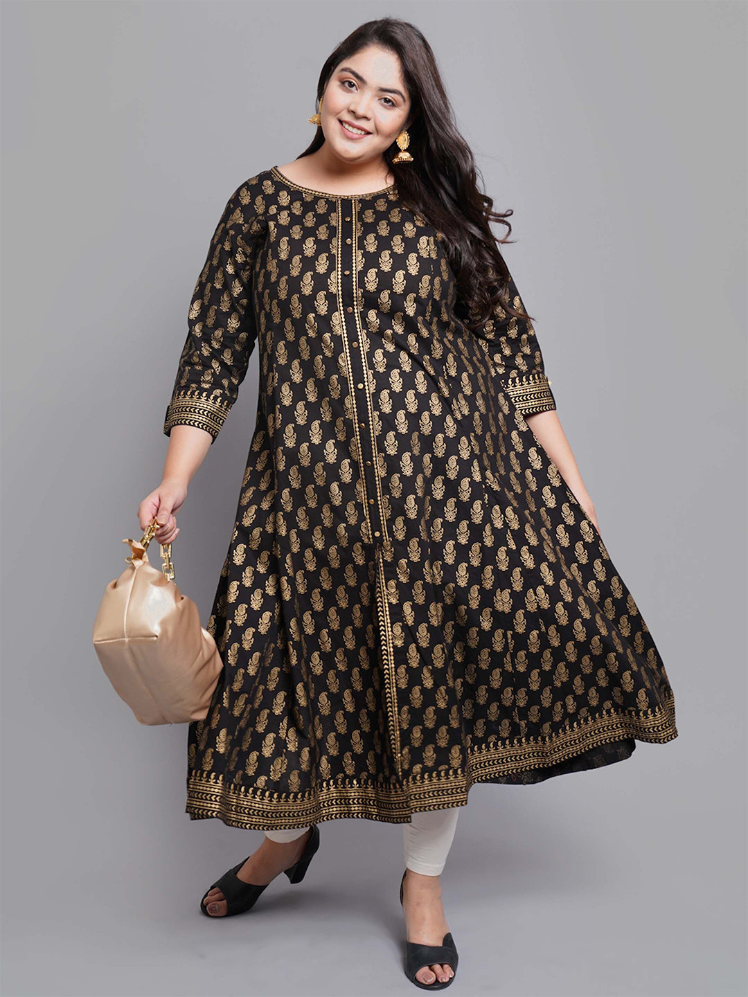 IKRASS Women Ethnic Motifs Woven Design Plus Size Cotton Anarkali Kurta