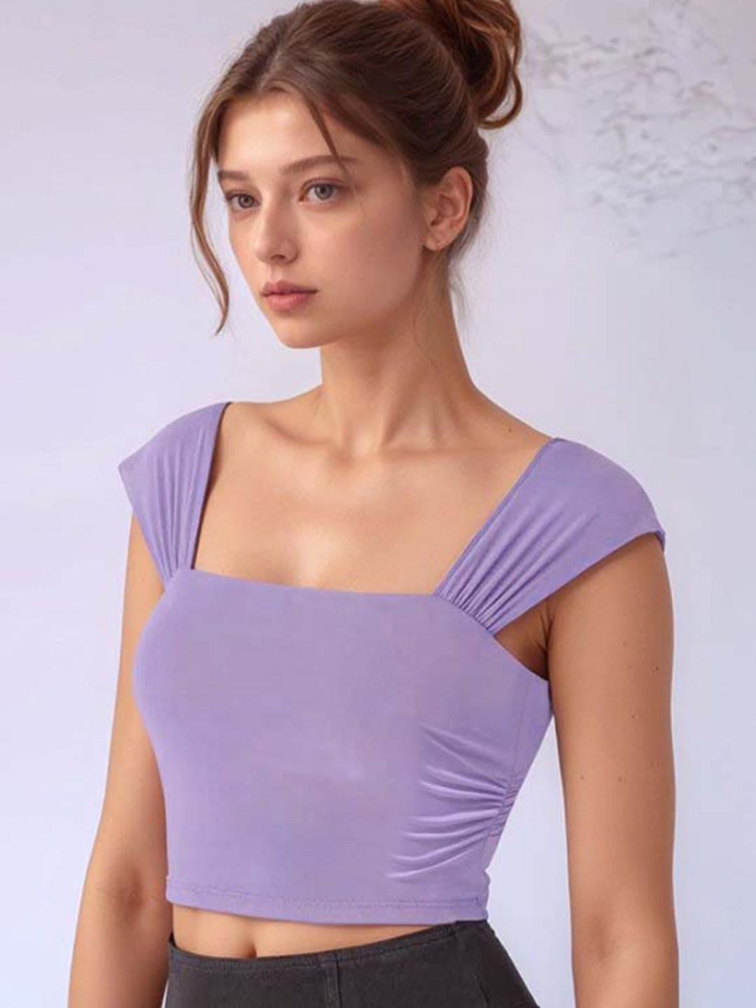 Outzidr Purple Cap Sleeve Fitted Top