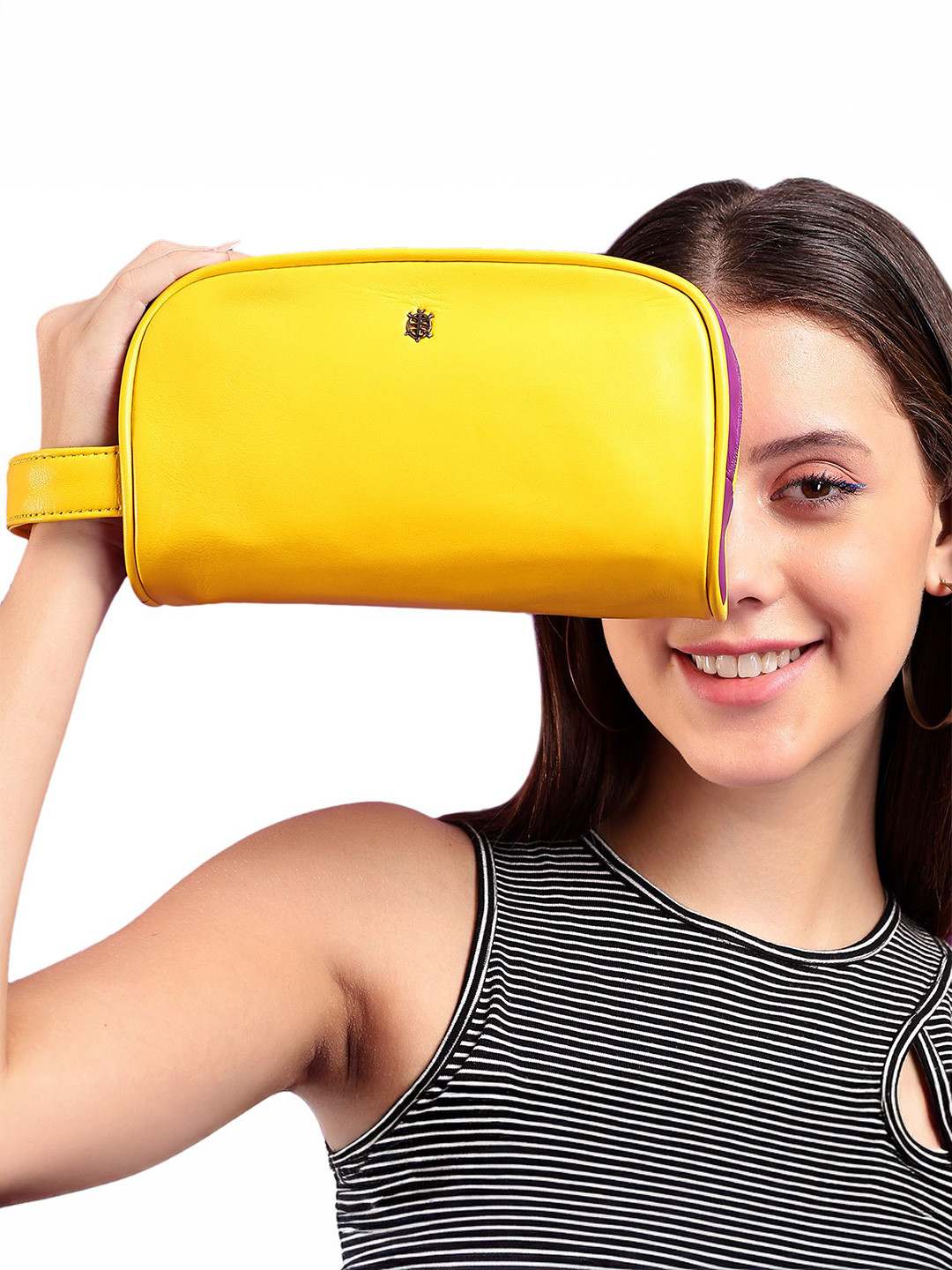 Tortoise Leather Structured Handheld Bag with Applique