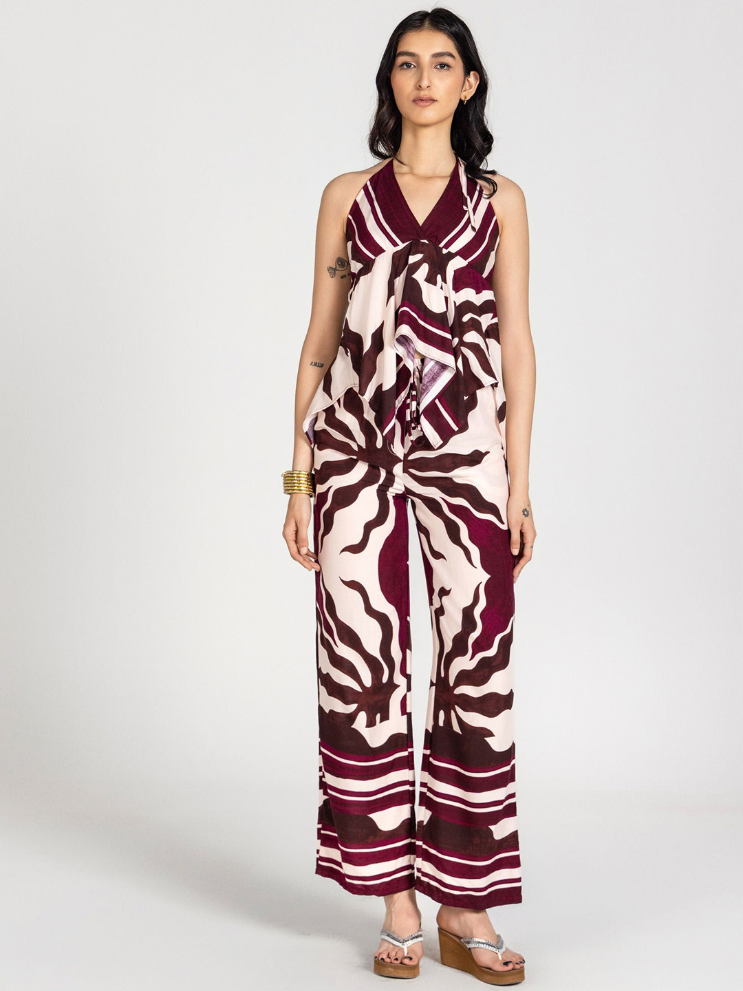 Past Modern Halter Neck Top With Trousers Co-Ords