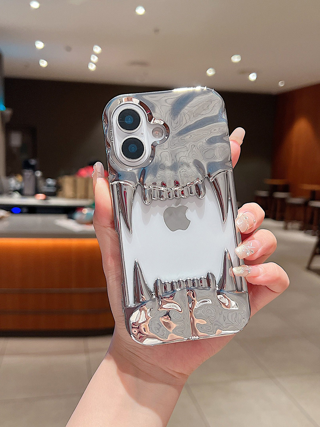 Luxury Kase Shockproof Quirky Chrome 3D Fangs iPhone 16 Plus Back Case