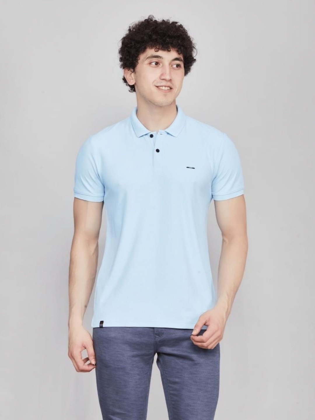 Nostrum Cherry Half Sleeve Sky Plain Polo T-shirt