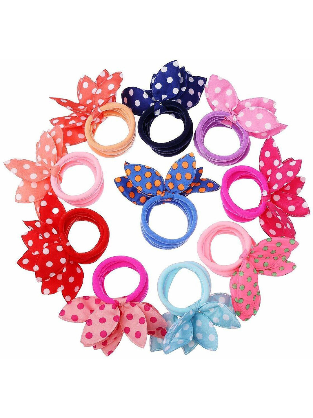 Blubby Set Of 24 Fur Rabbit Ear Hair Tie Rubber Hairband